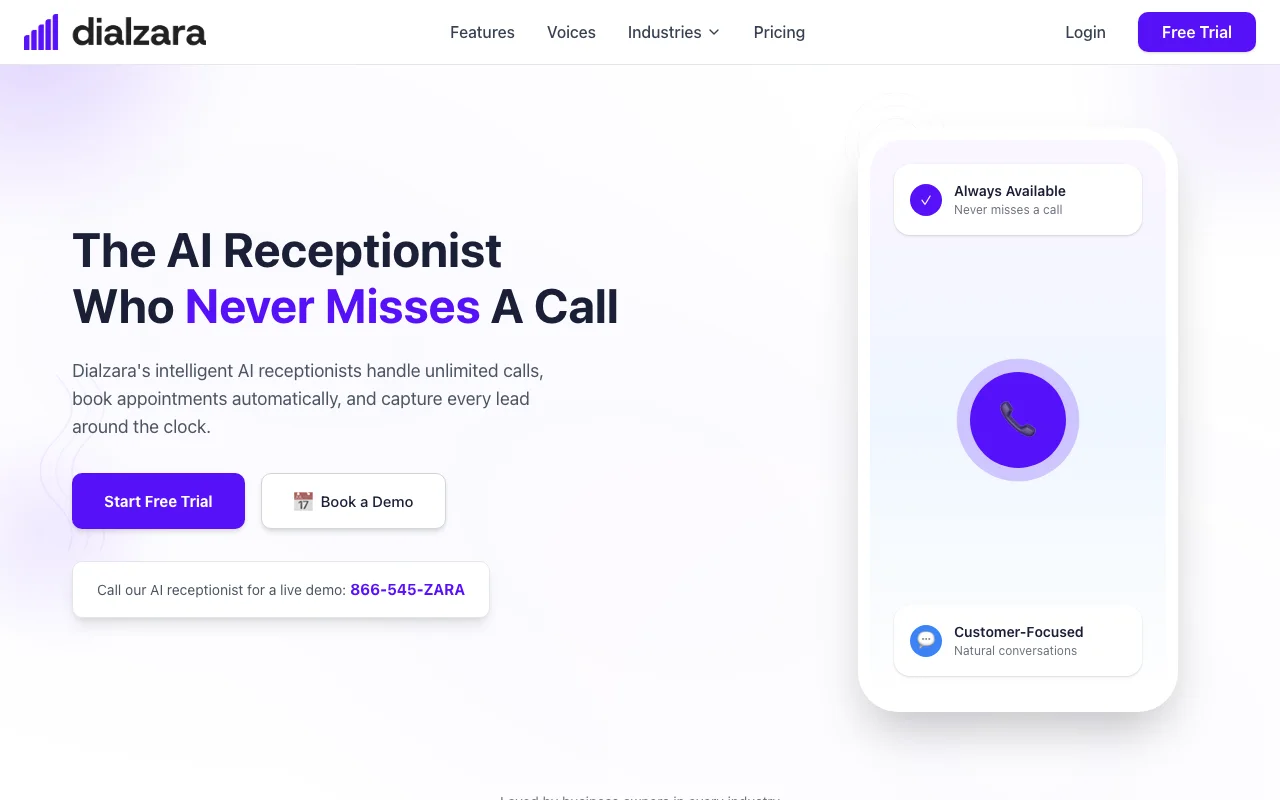 Dialzara interface — screenshot of Dialzara dashboard