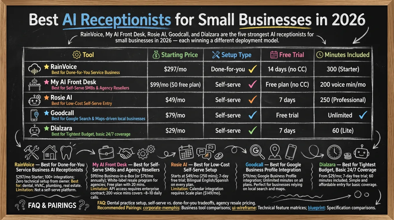 AI receptionist comparison infographic for small businesses 2026